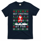 Ugly Sweater Xmas Golf Santa Claus Best Christmas By Par T-Shirt - Navy Blue