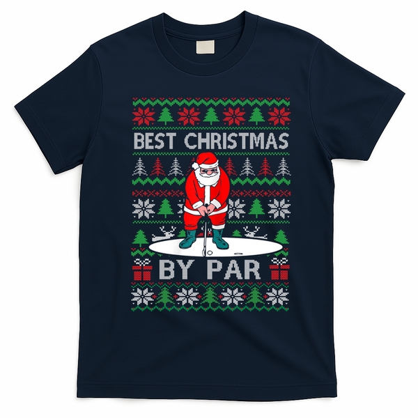Ugly Sweater Xmas Golf Santa Claus Best Christmas By Par T-Shirt - Navy Blue