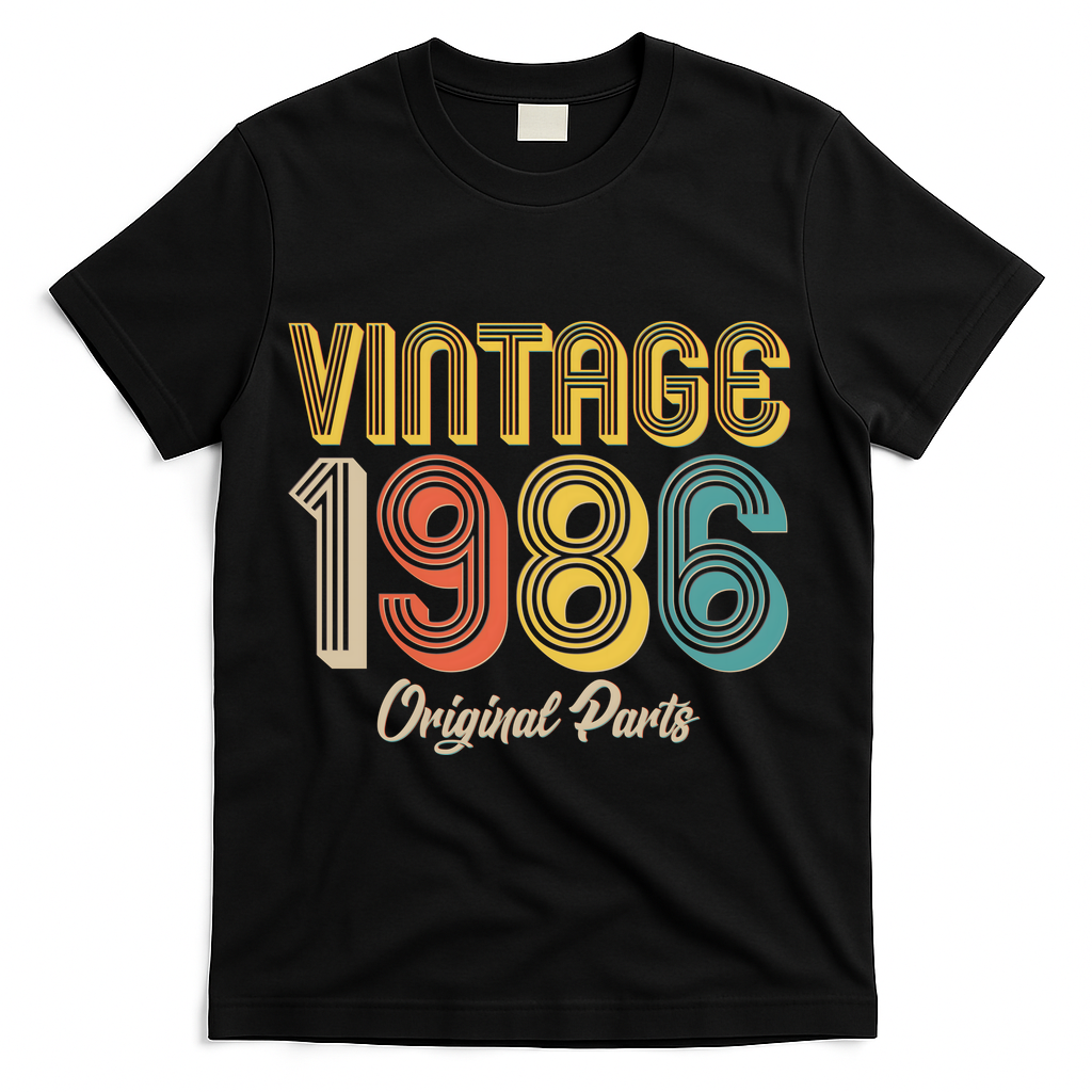 Vintage 1986 Original Parts Retro 40th Birthday  T-Shirt - Black
