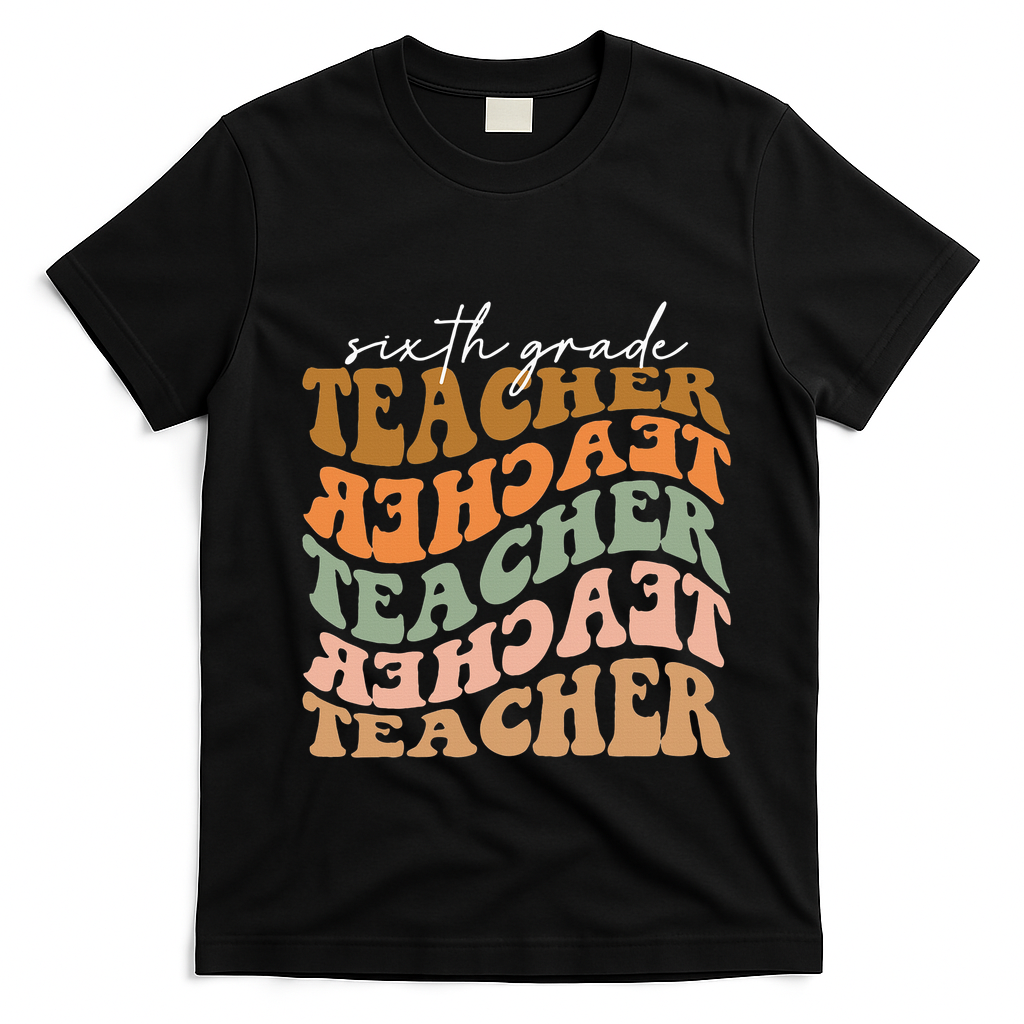 Vintage Autumn Foliage Appreciation for 6th Grade Educators T-Shirt - Black