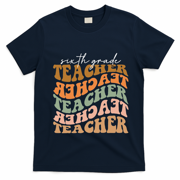 Vintage Autumn Foliage Appreciation for 6th Grade Educators T-Shirt - Navy Blue