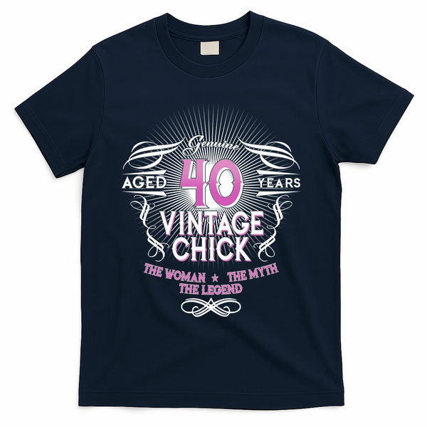 Genuine Aged 40 Years Vintage Chick 40th Birthday T-Shirt - Navy