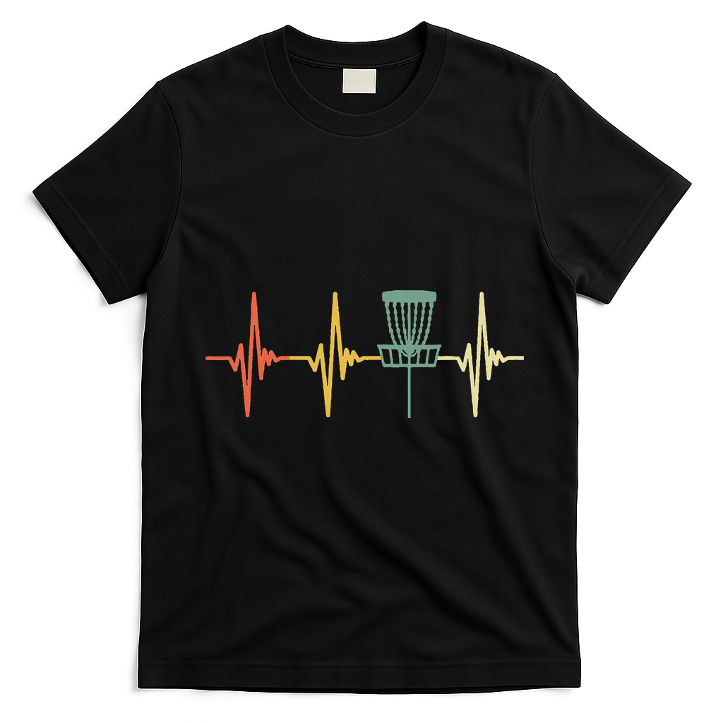 Vintage Disc Golf Retro Heartbeat Gift Disc Golf T-Shirt - Black