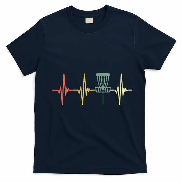Vintage Disc Golf Retro Heartbeat Gift Disc Golf T-Shirt - Navy Blue