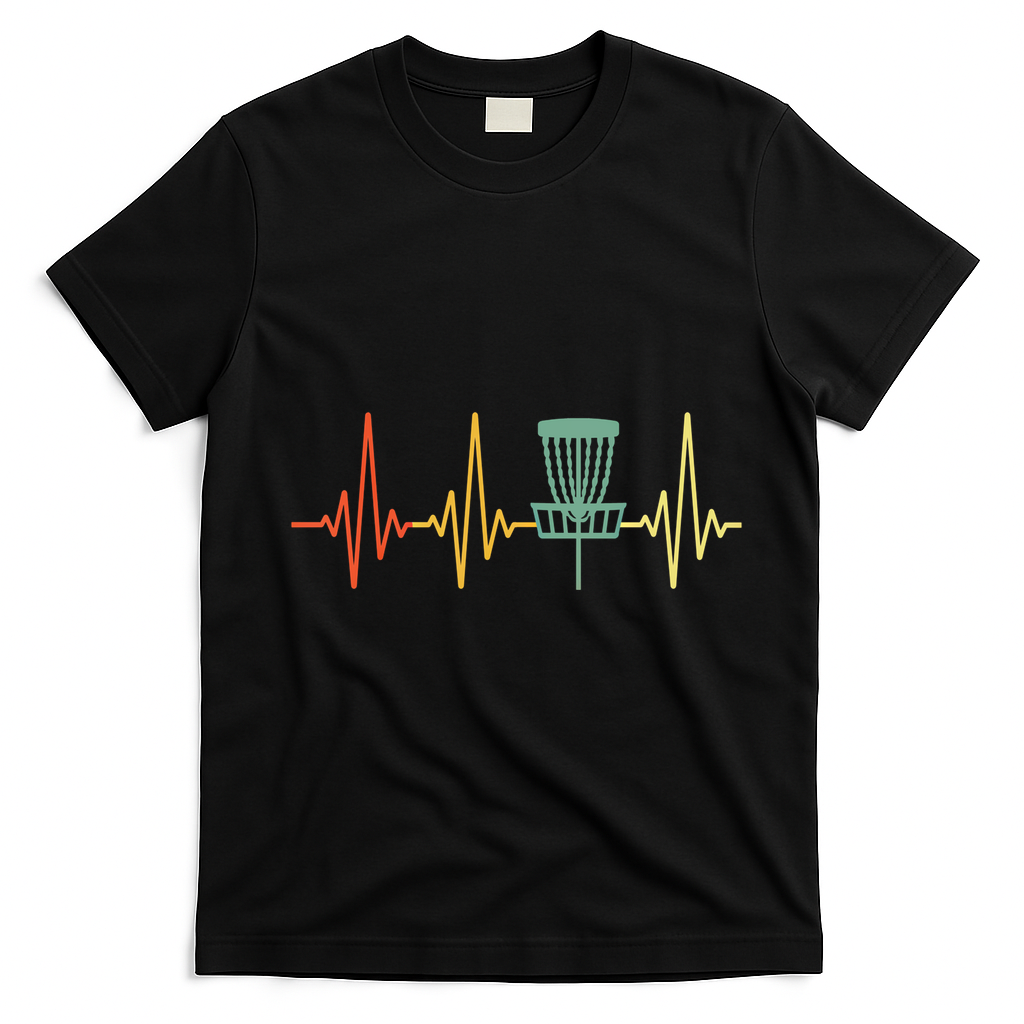 Vintage Disc Golf Retro Heartbeat Gift Disc Golf Gift T-Shirt - Black