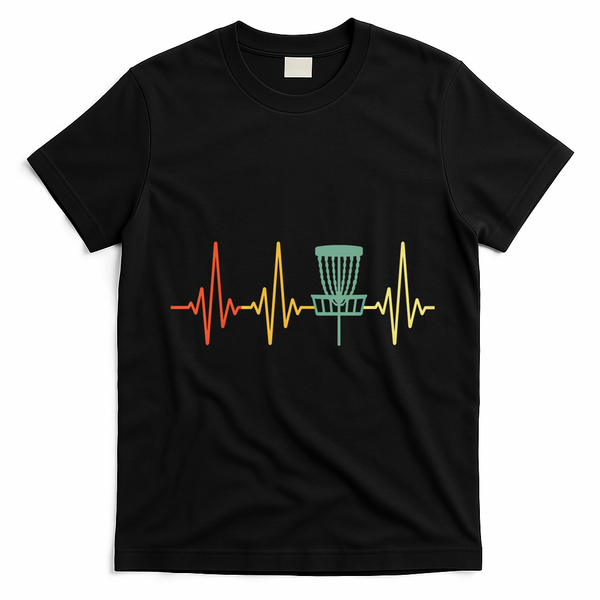 Vintage Disc Golf Retro Heartbeat Gift Disc Golf Funny Gift T-Shirt - Black