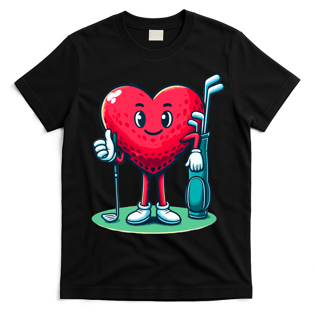 ValentineS Day Heart Shaped Golf Lovers Player Golfers T-Shirt - Black