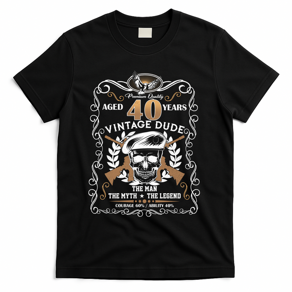 Vintage Dude Aged 40 Years Man Myth Legend 40th Birthday  T-Shirt - Black