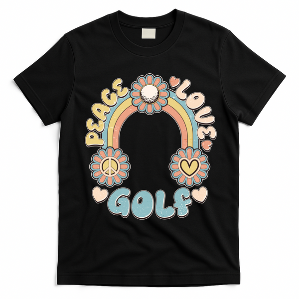 Vintage Retro 60s Peace Love Golf T-Shirt - Black