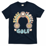 Vintage Retro 60s Peace Love Golf T-Shirt - Navy Blue