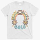 Vintage Retro 60s Peace Love Golf T-Shirt - White