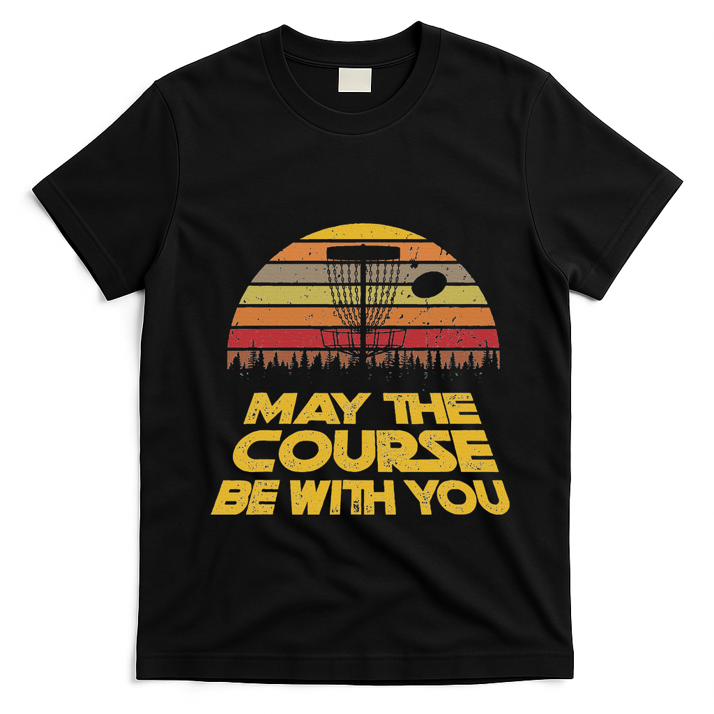 Vintage Retro Disc Golf May The Course Be With You T-Shirt - Black