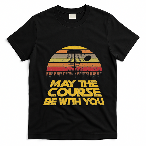 Vintage Retro Disc Golf May The Course Be With You T-Shirt - Black