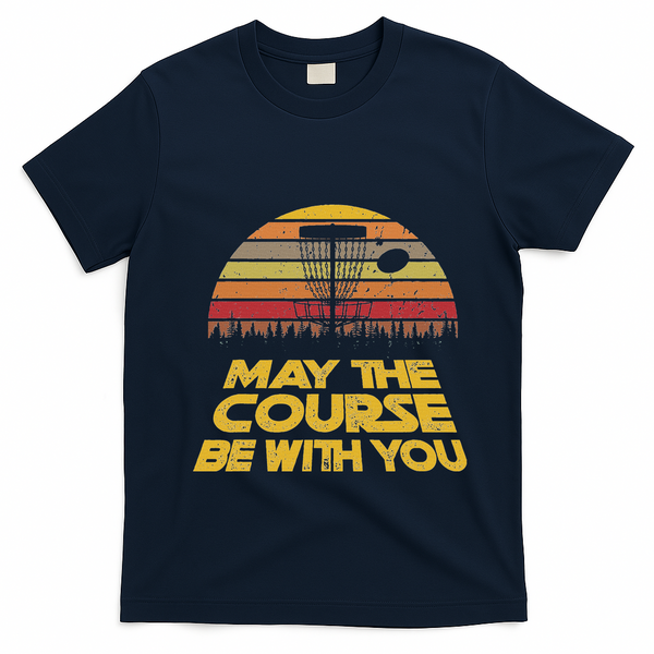 Vintage Retro Disc Golf May The Course Be With You T-Shirt - Navy Blue