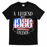 Vintage USA Flag A Legend Since 1986 40th Birthday T-Shirt - Black