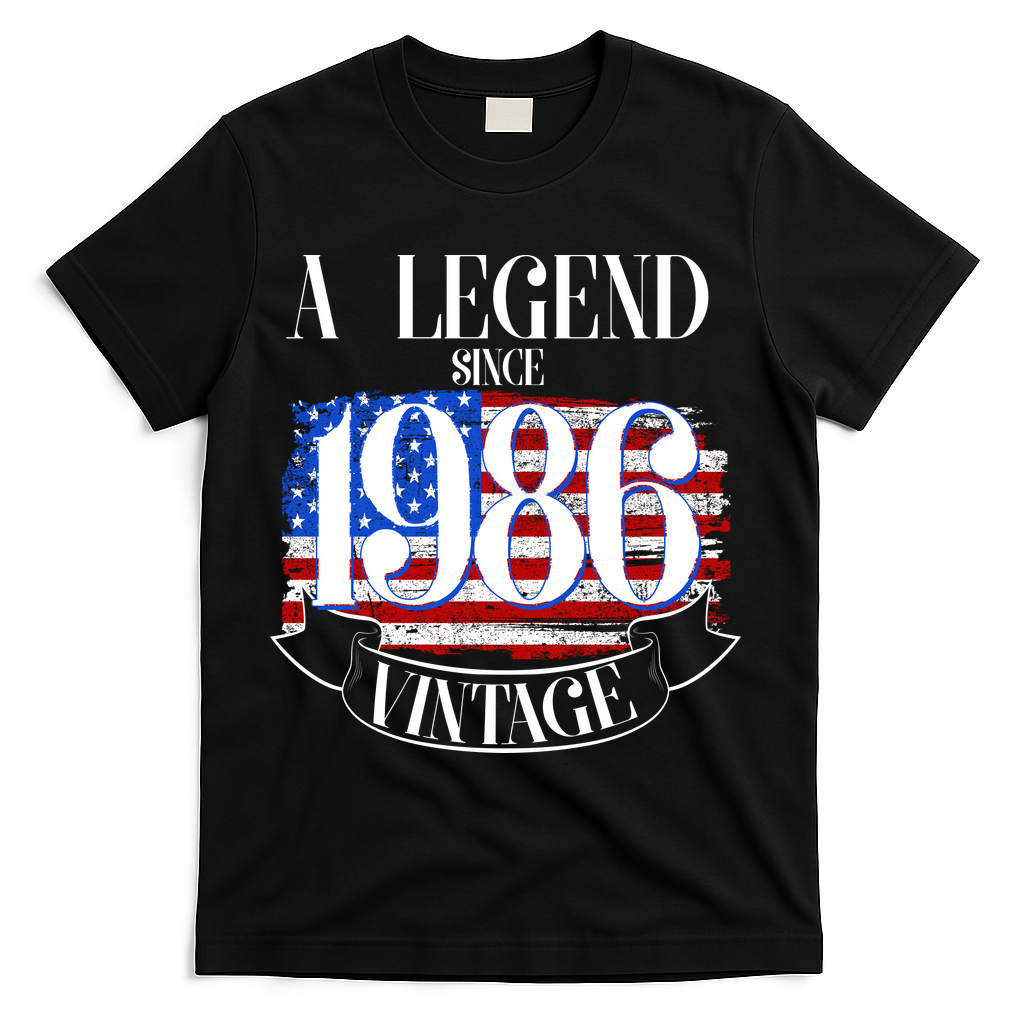 Vintage USA Flag A Legend Since 1986 40th Birthday T-Shirt - Black