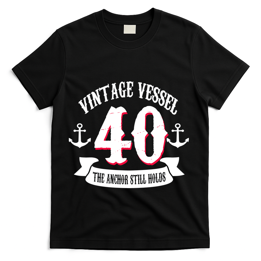 Vintage Vessel 40th Birthday The Anchor Still Holds T-Shirt - Black