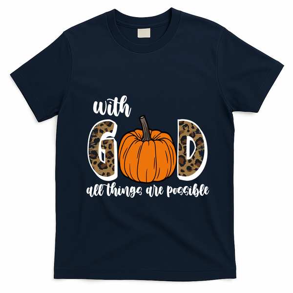 With God All Things Are Possible Fall Pumpkin T-Shirt - Navy Blue