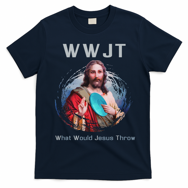 What Would Jesus Throw Funny Disc Golf & Women T-Shirt - Navy Blue