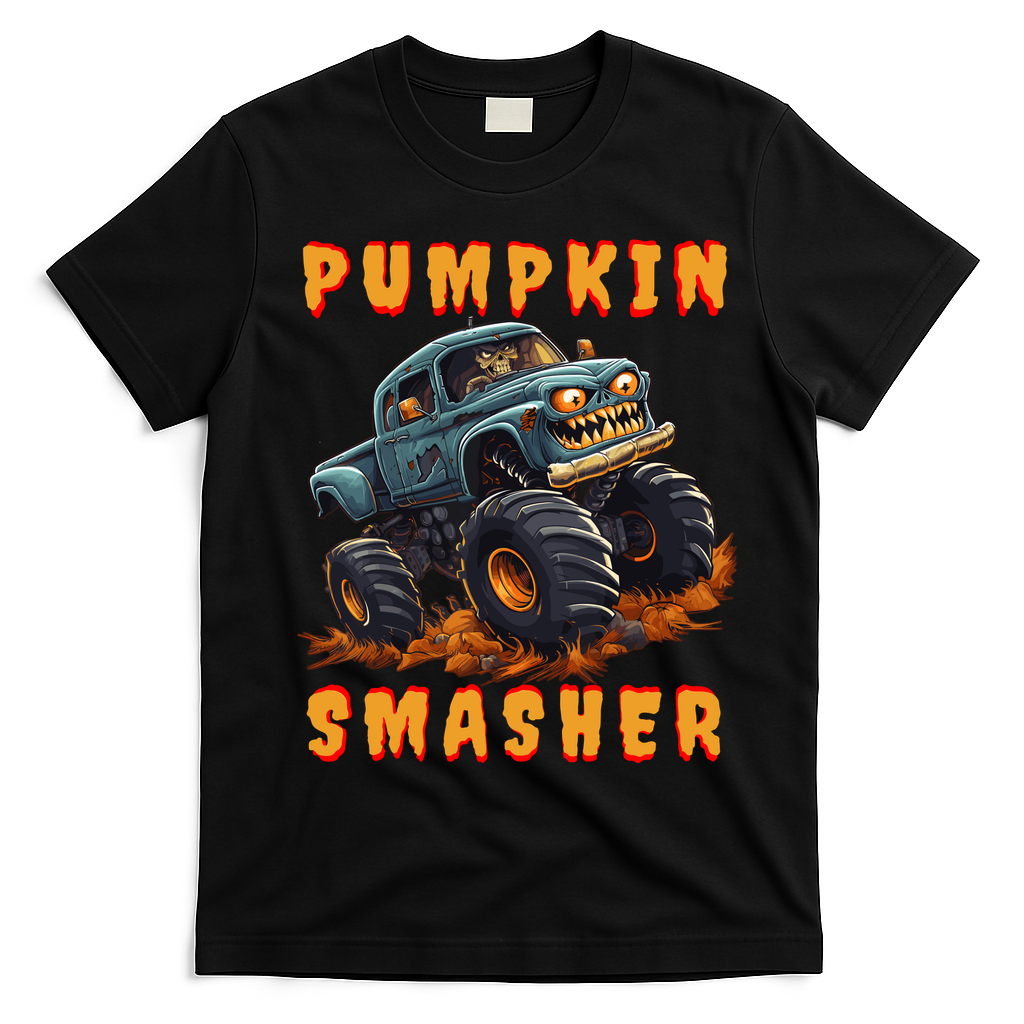 Zombie Monster Truck Pumpkin Smasher Halloween Costume Kids T-Shirt - Black