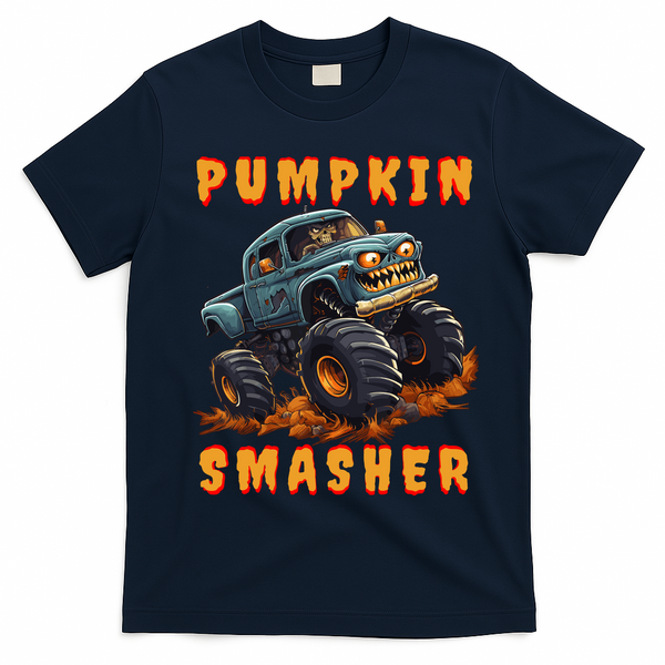 Zombie Monster Truck Pumpkin Smasher Halloween Costume Kids T-Shirt - Navy Blue